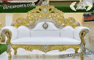 Chaise de trono de madera de teca de clase alta para bodas, sofá de recepción de boda tallado de Metal elegante, asiento de amor exclusivo - Product Image 2