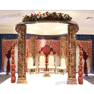 Hindu <b>Wedding</b> Traditional Mandap Set Indian <b>Wedding</b> Fiber Carved Mandap Newly Designed Four Pillars Mandap Manufacturer NEWYORK - Product Image 1