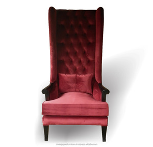 Silla de caoba de Indonesia, mueble de respaldo alto, diseño con tela de Color vino. - Product Image 2