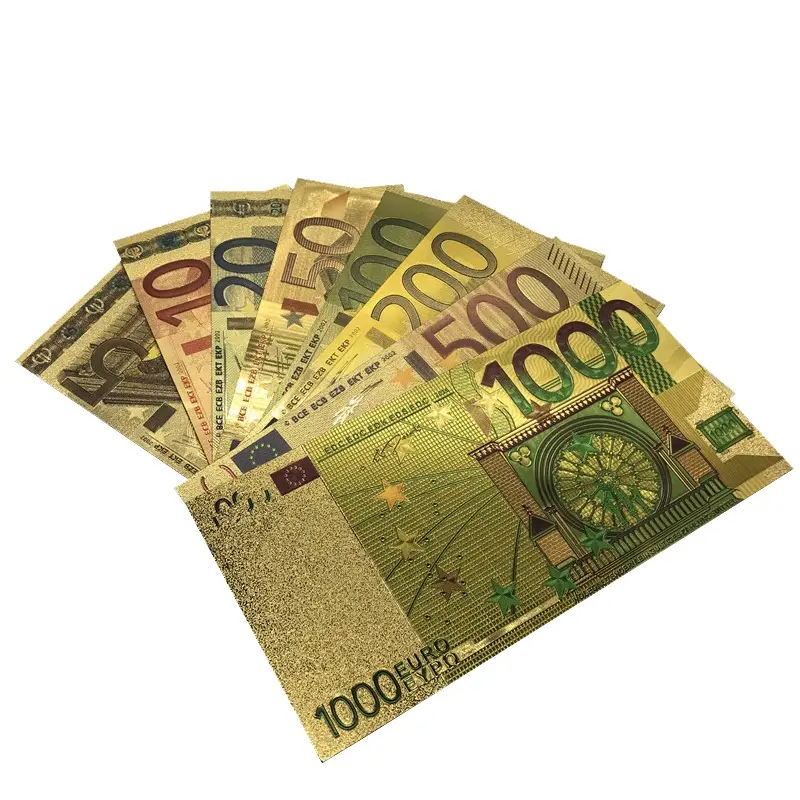 Yeni ürünler 8 adet/grup renk tam setleri 24K altın banknot Euro 5-1000 altın folyo banknot 8 adet/grup iş rulo olarak yılbaşı hediyeleri