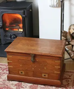 Wooden Handmade Brass inlaid Wooden Trunks, Wooden Trunks, Wooden Storage Box Carving wood trunk chest Wood Carved Brass inlai