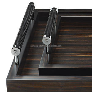 Elegante bandeja de madera para servir con asas dobles Bandeja elegante para bebidas y aperitivos Decoración moderna para el hogar - Product Image 3