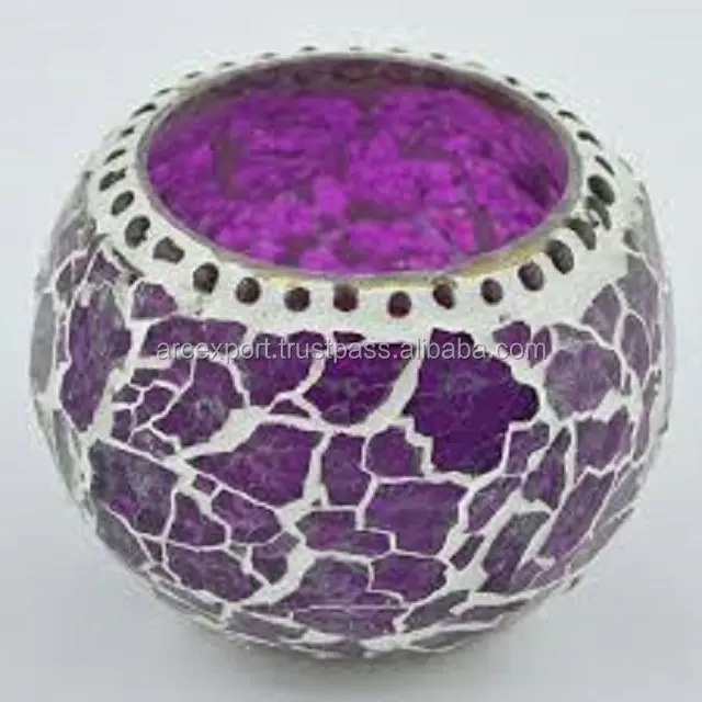 Support de thé en mosaïque de verre violet, vintage, pour mariage