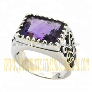 แหวนหินอเมทิสต์สีเงินสเตอร์ลิง925แข็งแหวนเงินแท้ผู้ผลิตแหวนแฟนซี - Product Image 2