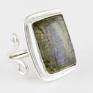 Fascinant pierre de lune arc-en-ciel Rectangle forme bagues en argent Sterling 925 bijoux en argent faits à la main - Product Image 6