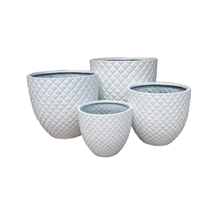 Polystone Planter, Fiberstone flower pots, white color - Set of 4 //Vietnam Pottery Supplier