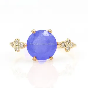 Indian Blue Sapphire & Diamant Hochzeit Ring in 14k Gelb Gold Handmade Großhandel Schmuck