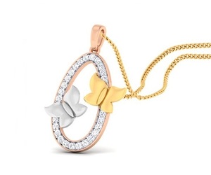 Collar con Colgante de Mariposa de Diamantes Reales Multitono | Elegante Cadena de Oro con Diseño de Mariposa Pequeña, Joyería Fina para Mujer, Regalo de Aniversario - Product Image 1