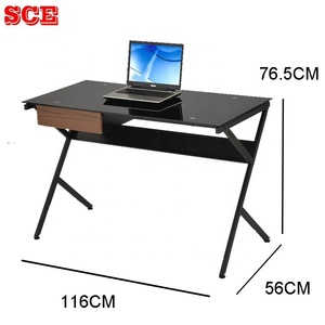 Modern Simple Design School Use Standing Laptop Desk with Quality Glass Surface Black <b>Drawer</b> 116x56x76.5cm Model PCD-179 GS - Product Image 2