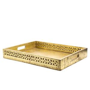 Plateau rectangulaire en bois à motif de manga Antique, décoration dorée - Product Image 1
