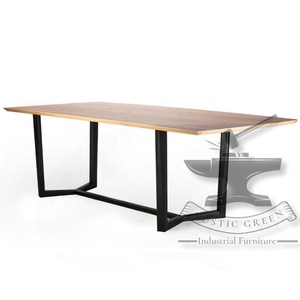 Table à manger en bois de manguier de style industriel avec plateau en métal fin pour le salon ou la cuisine Tables de restaurant - Product Image 5