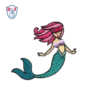 Fashion custom mermaid design iron on backing 3D embroidery patches for clothing DIY backpack