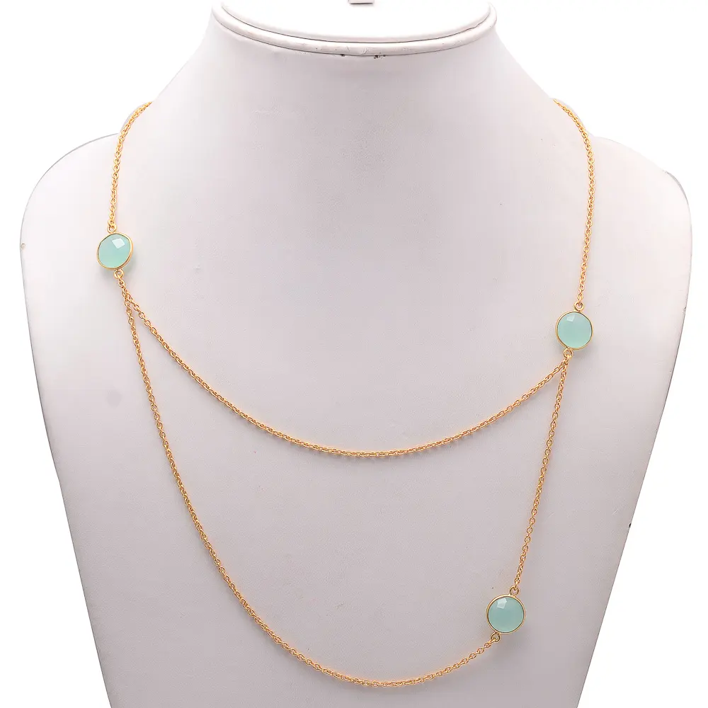 Aqua Chalcedony จี้พลอยเงินแท้925จี้แฮนด์เมด