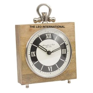 Reloj de Mesa de Madera y Acero Inoxidable, con Alarma, Forma Cuadrada, Números Romanos, Gancho para Colgar, para Personas con Dificultad para Despertar - Product Image 1
