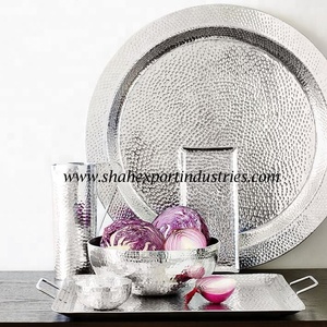 Bandeja plateada para servir comida con bordado pintado a mano con asas para decoración de fiestas de boda y festivales - Product Image 6