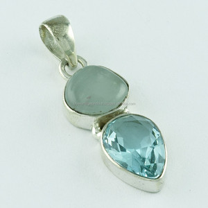 Aguamarina y piedra de Topacio Azul 925 joyería colgante de plata esterlina - Product Image 2
