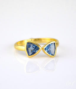 Blue Topaz Quartz Gemstone 925 <b>Sterling</b> <b>Silver</b> Fine <b>Adjustable</b> Gold Plated <b>Ring</b> - Product Image 2