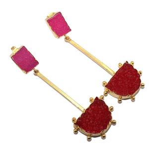 Pendientes colgantes de doble piedra para mujer, aretes de gota, color rojo y rosa, natural, chapado en oro/plata, estilo único - Product Image 3