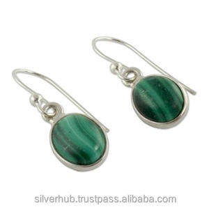Top Selling 925 Sterling <b>Silver</b> Bohemian Style <b>Dangle</b> <b>Earrings</b> Handmade Natural Malachite Gemstone Hoop <b>Earrings</b> for Women - Product Image 3