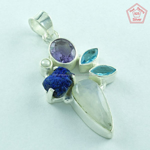 Colgante de plata esterlina 925, Colgante de Piedra múltiple, joyería de plata India - Product Image 2