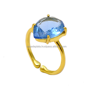 Anillo de piedras preciosas de cuarzo azul cortado Briolette de Plata de Ley 925 chapado en oro ajuste de punta de moda regalo de boda clásico para - Product Image 1