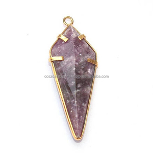 Pendentif et breloques en argent sterling, bijoux fins, personnalisables, sertis de lépidolite, pointes de flèche en vrac, plaqués rhodium et or, classiques, unisexes - Product Image 4