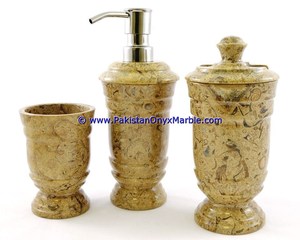 Ensemble d'accessoires de salle de bain en marbre de luxe Corel Tumbler Brosse à dents Boîte à mouchoirs Pompe à savon Plat Poubelle Plateau - Product Image 6