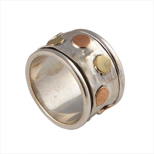 Shree Jaipur <b>Silver</b> 925 Sterling <b>Silver</b> Tri Metal <b>Spinner</b> <b>Ring</b> Handmade Brass Copper Polka Dot Disc Band Classic Relief Anxiety - Product Image 2