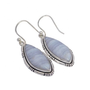 Pendientes de gota de piedras preciosas de ágata de encaje azul de Plata de Ley 925 personalizados, joyería de oro rosa hecha a mano para bodas, fiestas, Plata para regalo - Product Image 1