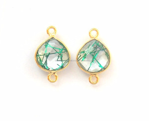 พลอยทับทิมสีเขียวเครื่องประดับทองเหลืองรูปหัวใจ24K ชุบทองตัวเชื่อมต่อแบบสองด้านทำด้วยมือ - Product Image 1