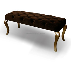 เก้าอี้เฟอร์นิเจอร์ฝรั่งเศสพร้อมที่นั่งกระจุก-ออตโตมันสีทองพร้อมเฟอร์นิเจอร์เบาะสีน้ำตาลอินโดนีเซีย - Product Image 2