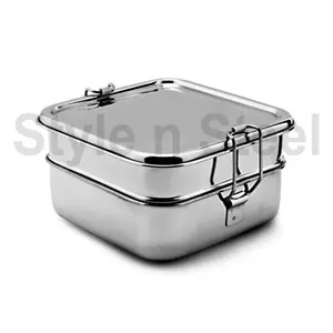 Lunchbox con manico per bambini contenitore per alimenti per la scuola tiffin carrier lunch Two Tier Square Tiffin Box Lunch Box in acciaio inossidabile