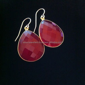 925 Sterling Silver Dyed Ruby Gemstone Vermeil Boucles d'oreilles Bijoux faits à la main - Product Image 1