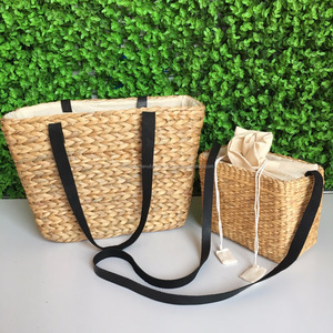 Sac fourre-tout avec poignée en cuir véritable, culture d'eau de jacinthe - Product Image 1