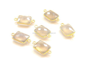 ทำด้วยมือชุบทอง24K 8X12มม. ตัวเชื่อมต่อกรอบหินควอตซ์สีเทาเครื่องประดับทองเหลือง - Product Image 2