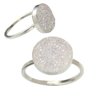 Anillo de piedras preciosas Druzy de azúcar blanco de diseñador hecho a mano sólido 925 anillo de plata esterlina sólida anillos de piedra lunar blanca regalo de joyería - Product Image 1