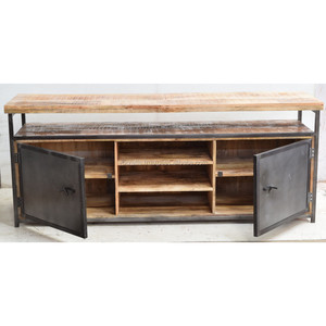 Buffet en bois de manguier de style industriel moderne européen extra long, meuble de rangement pour la maison, affichage pour le bureau, le salon, en fer et en métal - Product Image 2