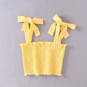 2021 mujeres Sexy Strappy verano sin mangas tanques chaleco Crop Top Color sólido con decoración bordada - Product Image 5