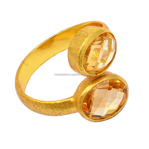 Anillo de Plata de Ley 925, bisel chapado en oro, increíble piedra preciosa citrina amarilla, joyería de moda para boda y fiesta - Product Image 1
