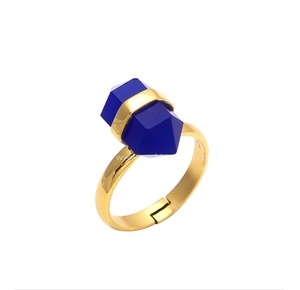 Haute qualité attrayant 925 argent sterling naturel bleu calcédoine fantaisie en forme plaqué or belle bague pour cadeau de mariage - Product Image 1