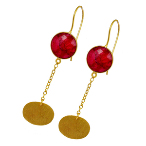 Ruby Gemstone Fixed Ear Wire <b>Dangle</b> Chain <b>Earrings</b> 925 <b>Sterling</b> <b>Silver</b> Jewelry Gold Plated <b>Earring</b> Fashionable <b>Earring</b> For Women - Product Image 1