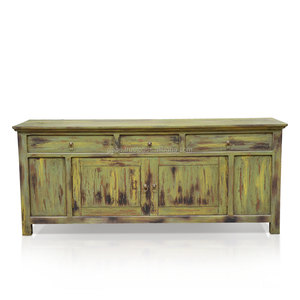 Gabinete de madera verde asiático antiguo para tocador de lavabo con encimera de mármol con espejo Muebles de madera antiguos con estilo - Product Image 3