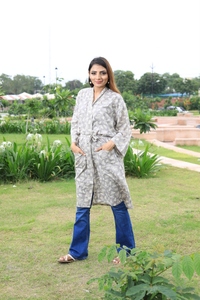 Camisón de algodón con estampado de bloque de mano, largo, informal, kimono - Product Image 2