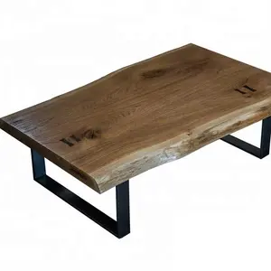 Antique Indian Design Live Edge Dark Oak Wooden Coffee Table