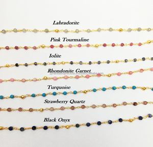 Cadena de Piedras Preciosas de Pirita Turquesa y Dorada - Cuentas Redondas Facetadas de 3-4 mm Hechas en India Unisex - Product Image 3