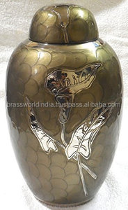 Aria ข้าวสาลีทองเหลืองโลหะเผาศพ Urn อุปกรณ์งานศพ Brassworld อินเดีย - Product Image 3