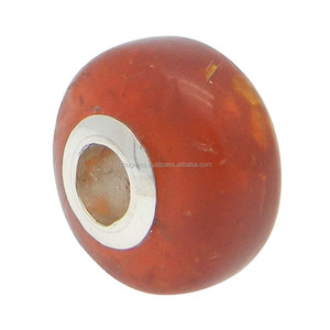 Synthetic Amber Big Hole Roundel Smooth 14x8x3.5mm Silver Core <b>Beads</b> 8.45 Cts Gemstone - Product Image 2