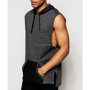 Sudadera sin mangas ligera de algodón 100% para hombre Kalan KFH41, gris, negro, blanco liso, talla grande, con logo personalizado, tejido de punto, color liso. - Product Image 2