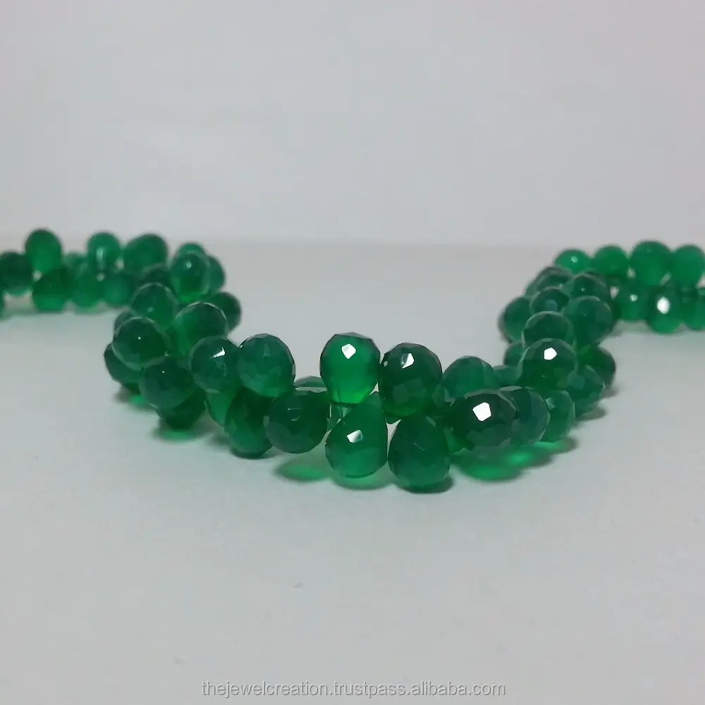 Natural Green Onyx Faceted Tear Drop Briolette Gemstone Beads Strand from Manufacturer at Dealer Price Shop Online Closeout Deal