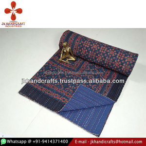 Indian Hand <b>Black</b> Print Ajrakh Kantha Quilt - Product Image 2